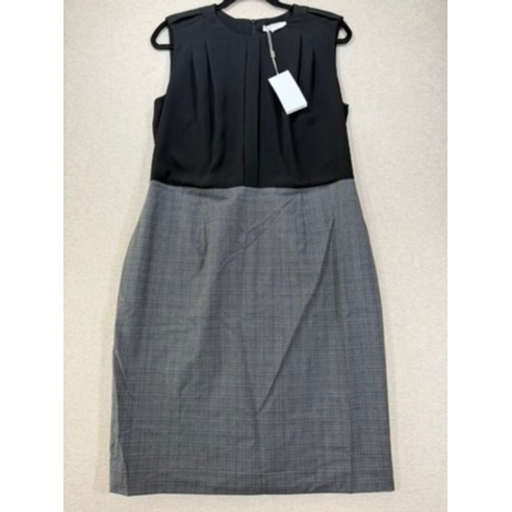 BOSS Hugo Boss Sheath Dress Women 10 Black Grey NEW Mixed Media Glen Plaid